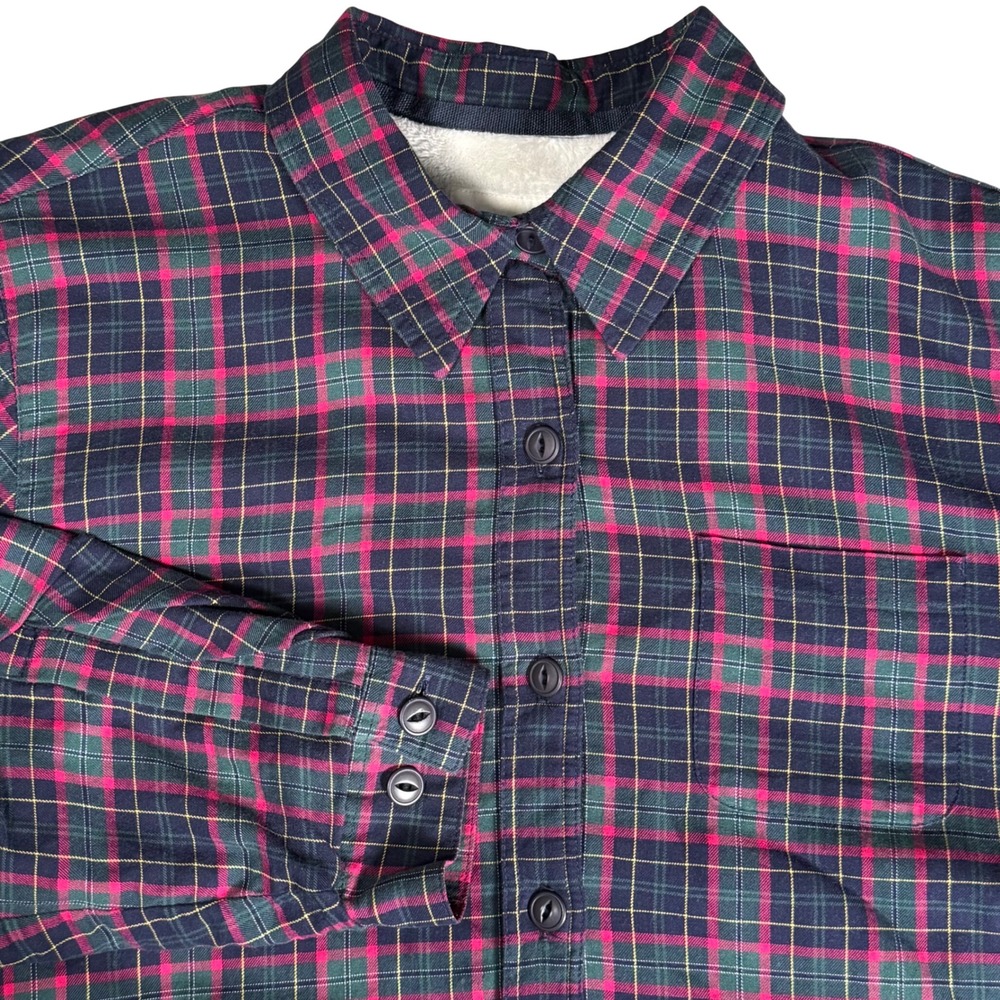 LL Bean Minky Fleece Lined Flannel Shirt Jacket Plaid Tartan Womens L 267069